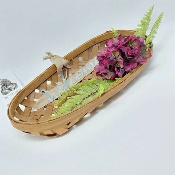 Farm Basket Wall Decor Welcome Sign Hydrangea Greenery Ready To Hang 18" Long - Picture 7 of 8